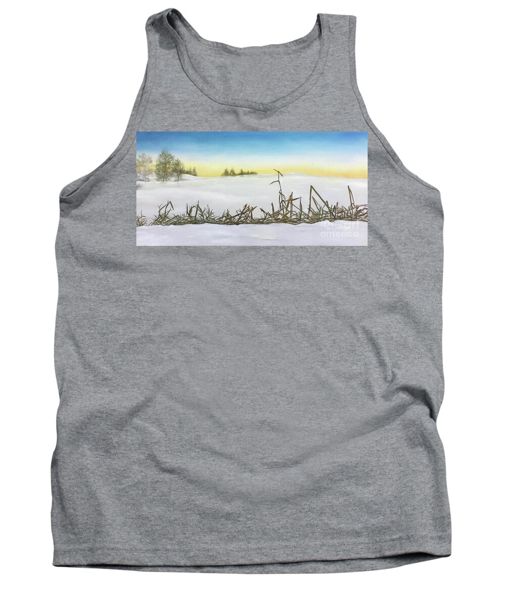 Snow Tank Top featuring the painting Snow covered fields by AMD Dickinson