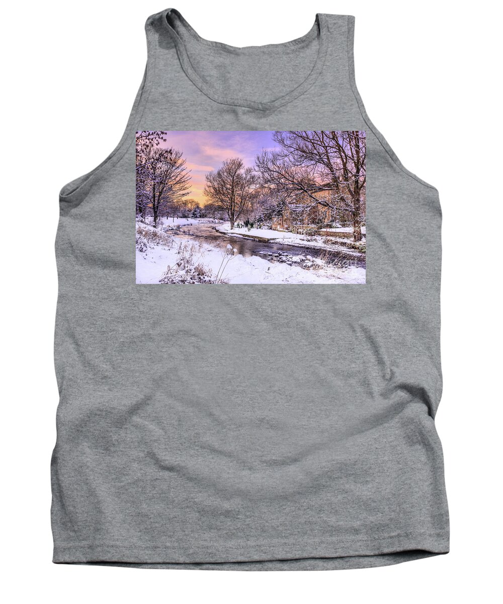 Uk Tank Top featuring the photograph Snow On The River Banks, Gargrave by Tom Holmes Photography