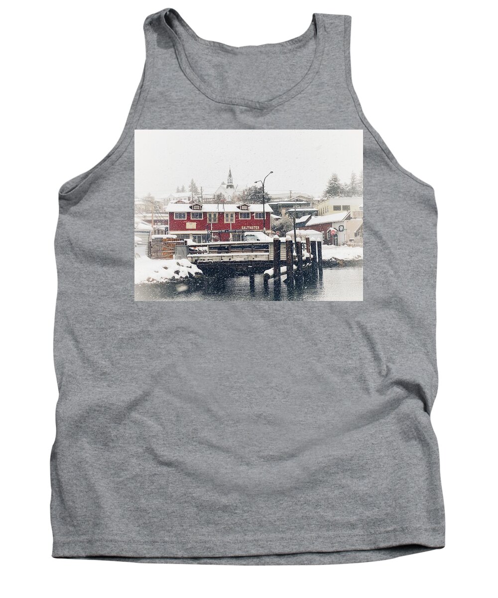 Snow Tank Top featuring the photograph Snowing in Poulsbo by Jerry Abbott