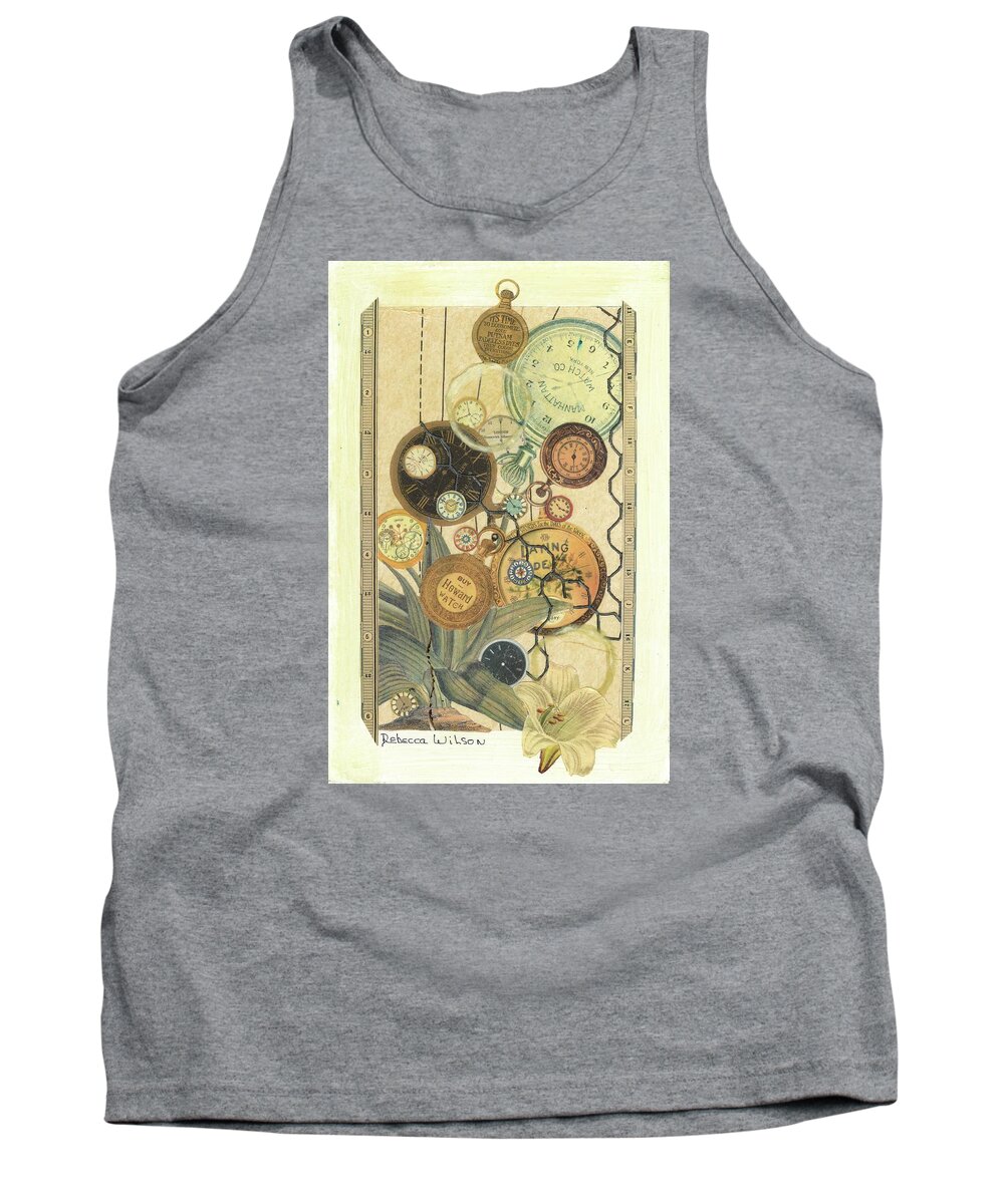 Clocks Tank Top featuring the mixed media Sowing the Seeds of Time #2 by Rebecca Wilson