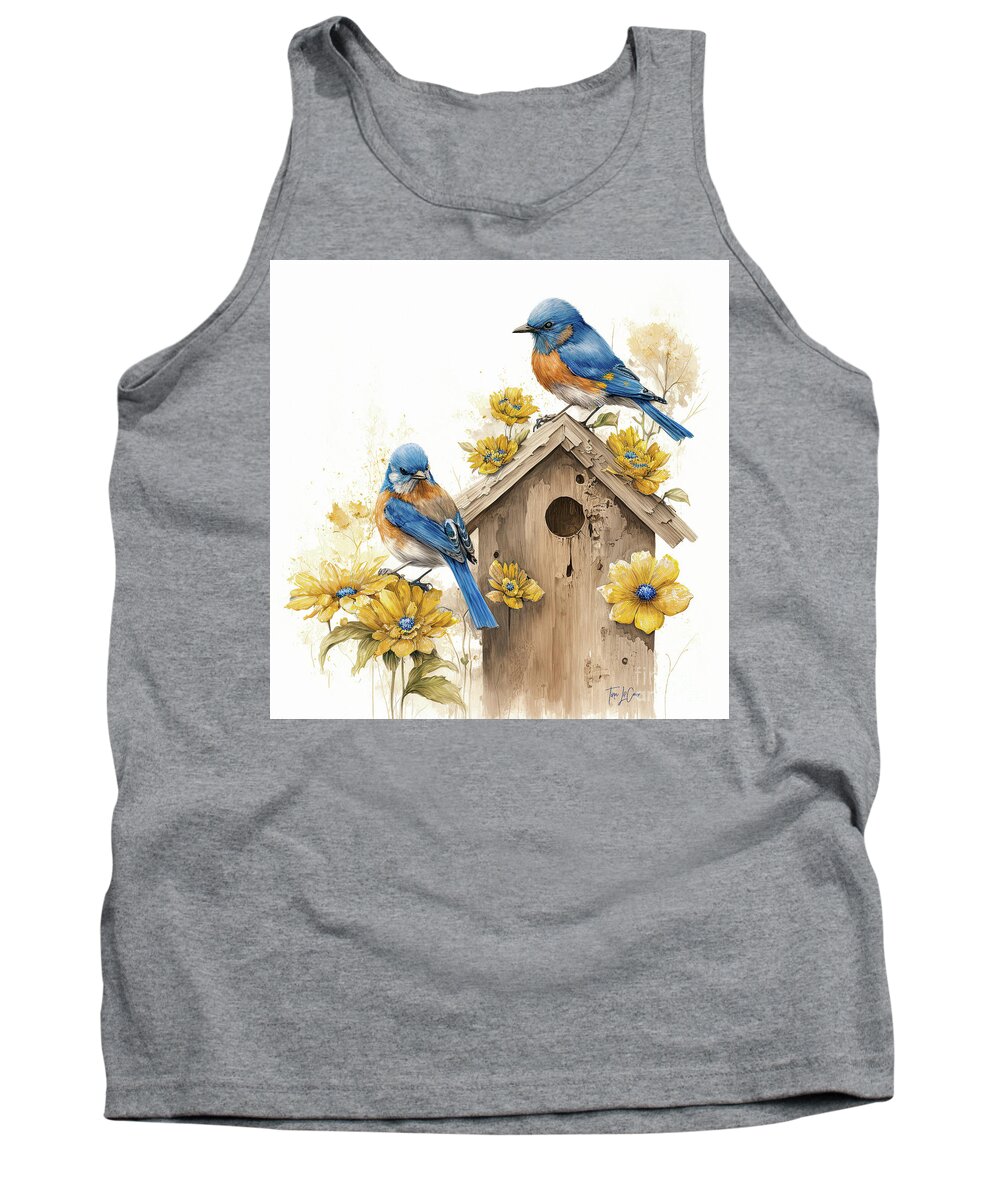 Bluebirds Tank Top featuring the painting Spring Bluebirds by Tina LeCour