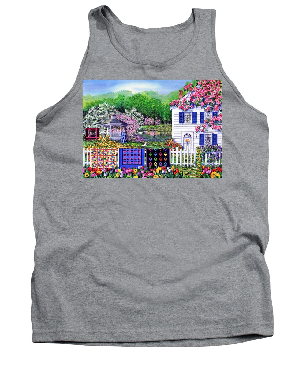 Quilts Tank Top featuring the painting Spring Garden by Diane Phalen