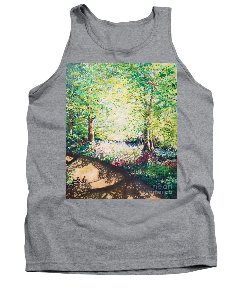 Spring Tank Top featuring the painting Spring Greens by Merana Cadorette