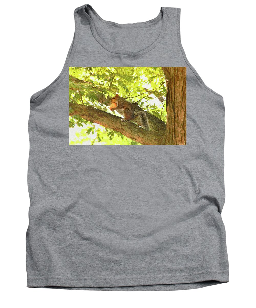Squirrel Tank Top featuring the photograph Squirrel With Peach by Ola Allen