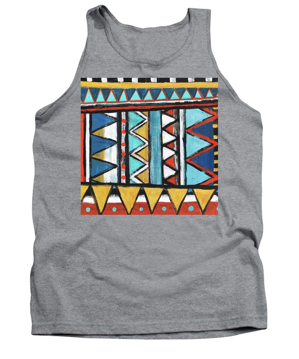 Geometric Tank Top featuring the painting Stripes and Triangles V by Cyndie Katz