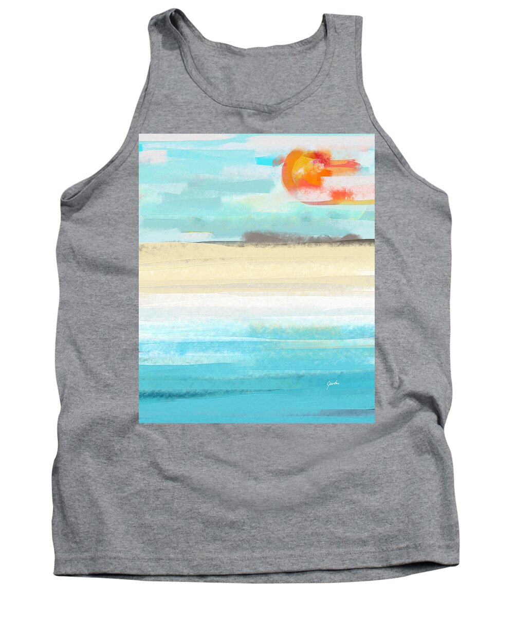 Abstract Tank Top featuring the painting Summer Vibes - Abstract Beach Landscape Wall Art - Acrylic Painting by iAbstractArt