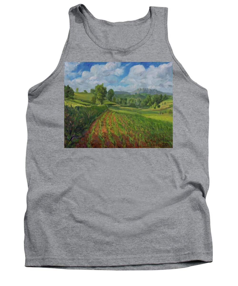 Green Tank Top featuring the painting Sun and clound by Marco Busoni
