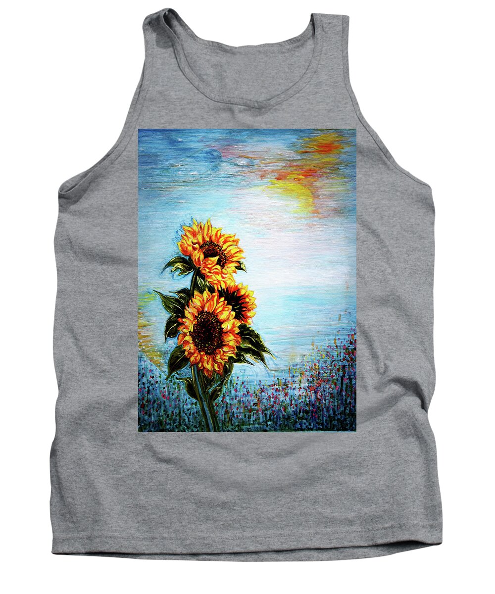 Sunflowers Tank Top featuring the painting Sunflowers - Where Ocean meets the Sky by Harsh Malik