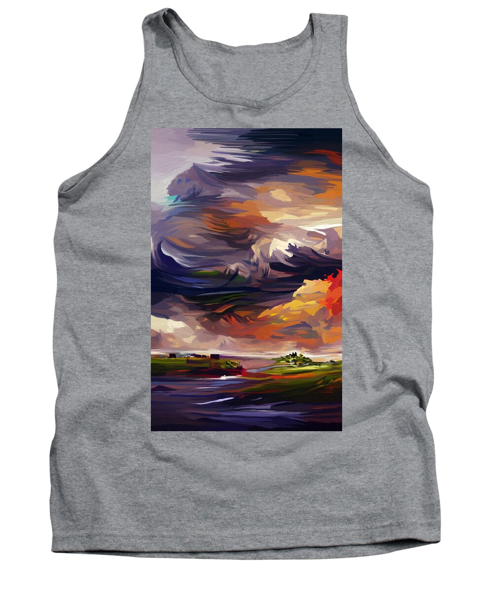 Sunrise Landscape Tank Top featuring the mixed media Sunrise from Maythorne by the River Greet by Ann Leech