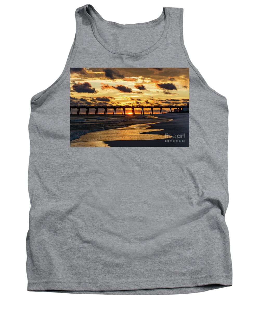 Sun Tank Top featuring the photograph Sunset at the Pensacola Beach Fishing Pier by Beachtown Views