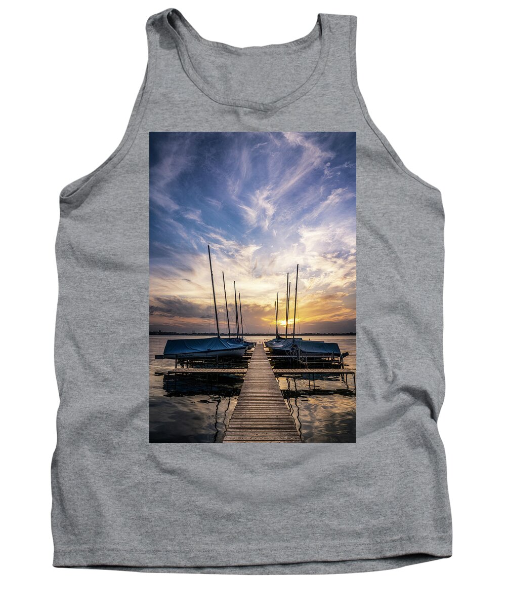 Sailboat Tank Top featuring the photograph Sunset at the Pier by Nate Brack