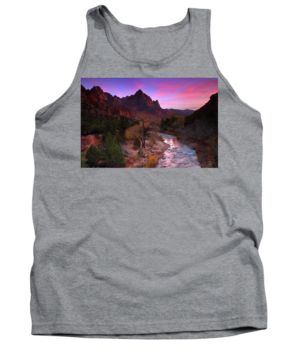 Watchman Tank Top featuring the photograph Sunset at the Watchman during autumn at Zion National Park by Jetson Nguyen