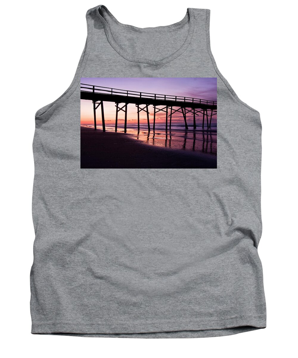 Fishing Pier At Sunset Tank Top featuring the photograph Sunset Fishing Pier on North Carolina Coast by Bob Decker