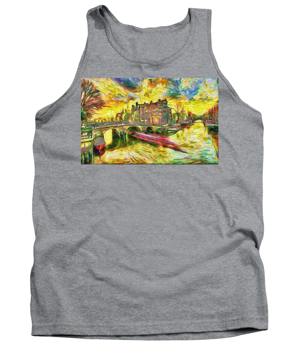 Paint Tank Top featuring the painting Sunset in Amsterdam 4 by Nenad Vasic