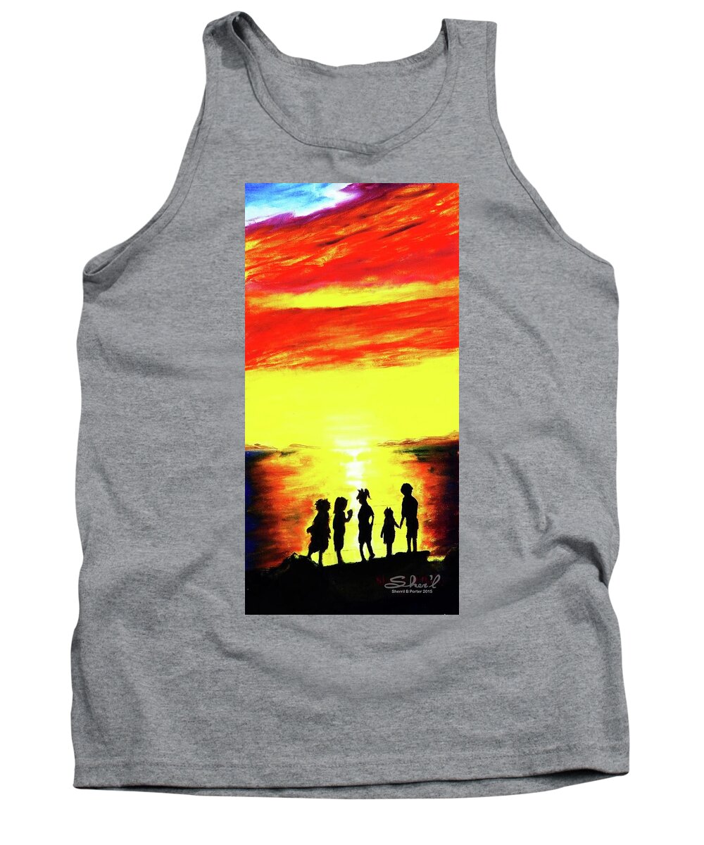 Great Salt Lake Tank Top featuring the painting Sunset on the Great Salt Lake by Sherril Porter
