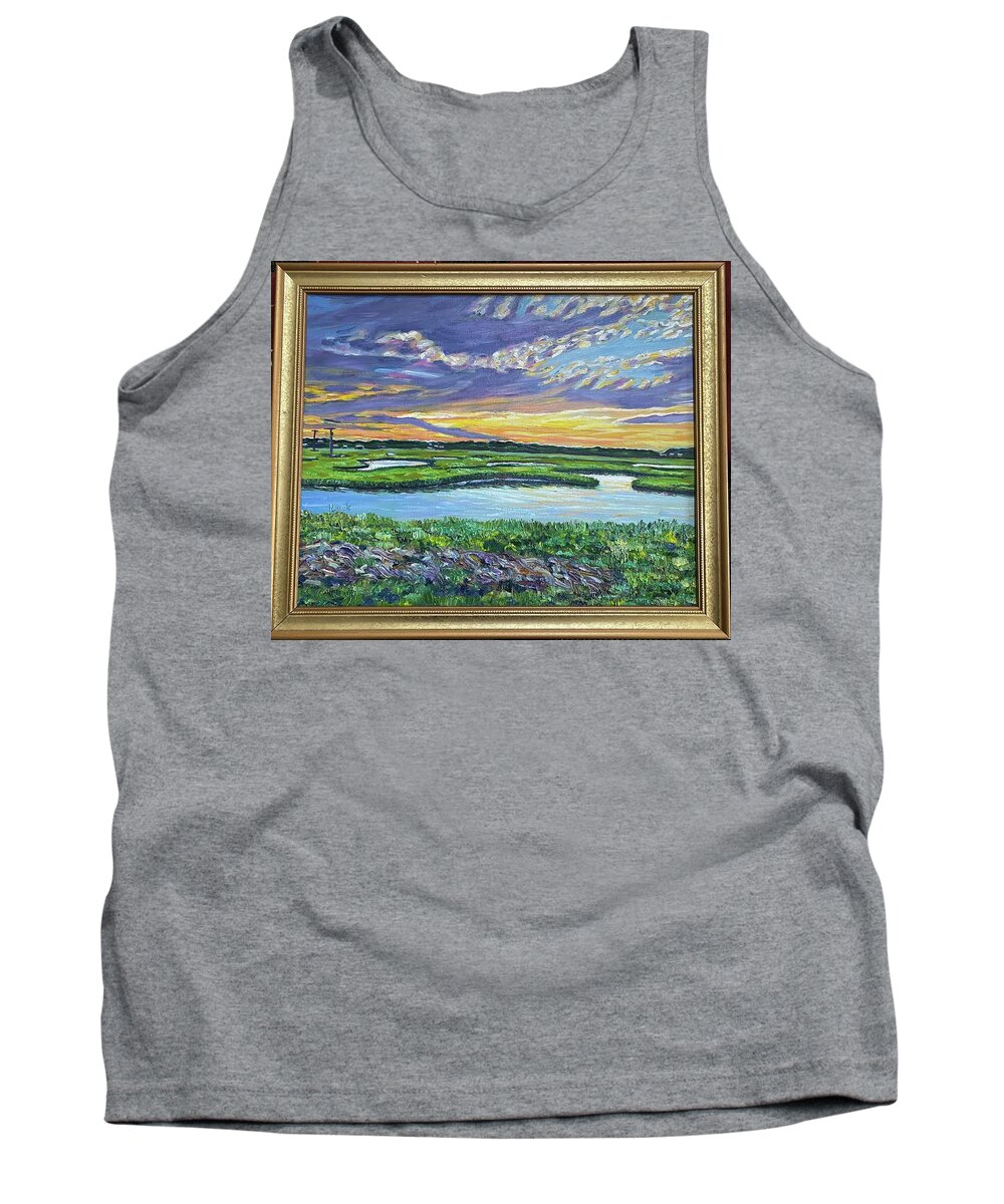 Wells Tank Top featuring the painting Sunset Over Wells, Maine with Frame by Richard Nowak