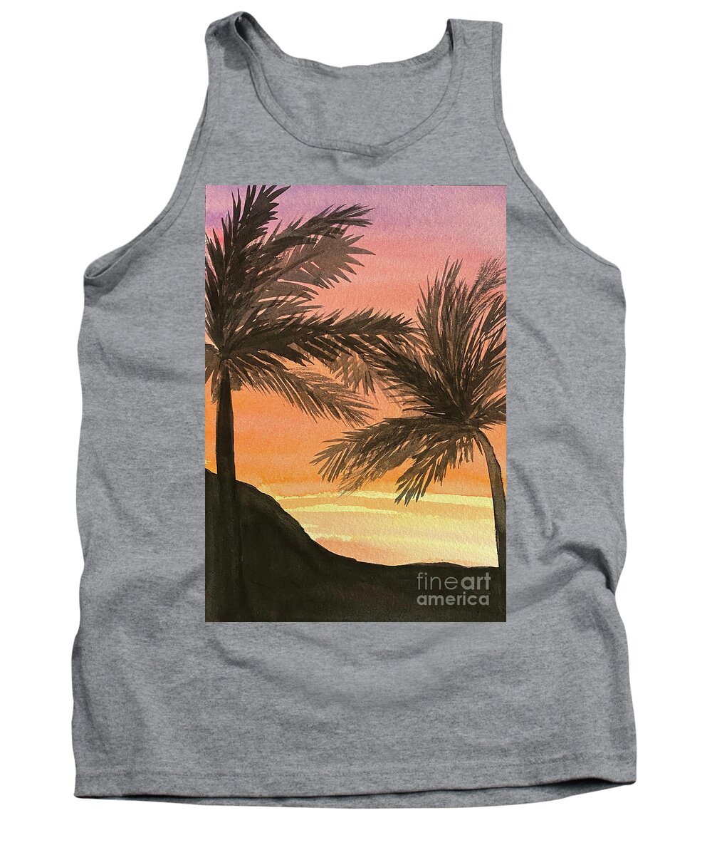 Sunset Tank Top featuring the painting Sunset Palm Trees by Lisa Neuman