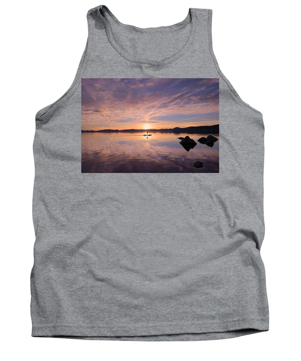 Lake Tahoe Tank Top featuring the photograph Sunset SUPper by Sean Sarsfield