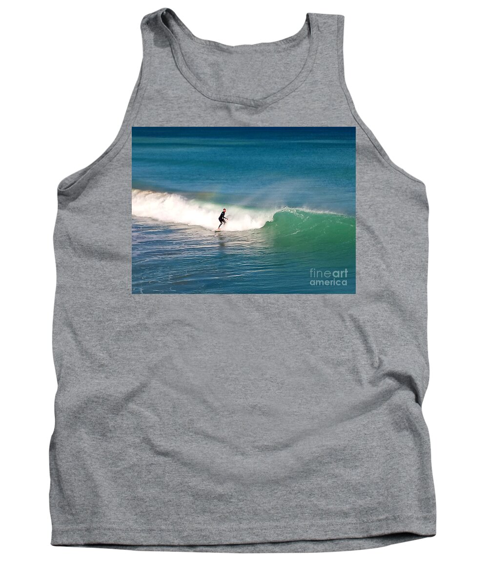 Surf Tank Top featuring the photograph Surfing Rainbows by Dani McEvoy