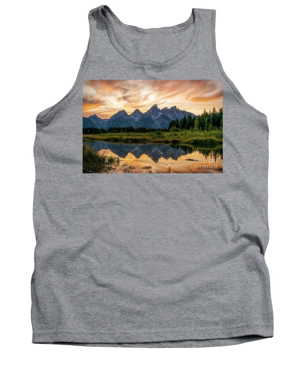 Sunset Tank Top featuring the photograph Swirling Colors Over the Tetons by Jan Mulherin