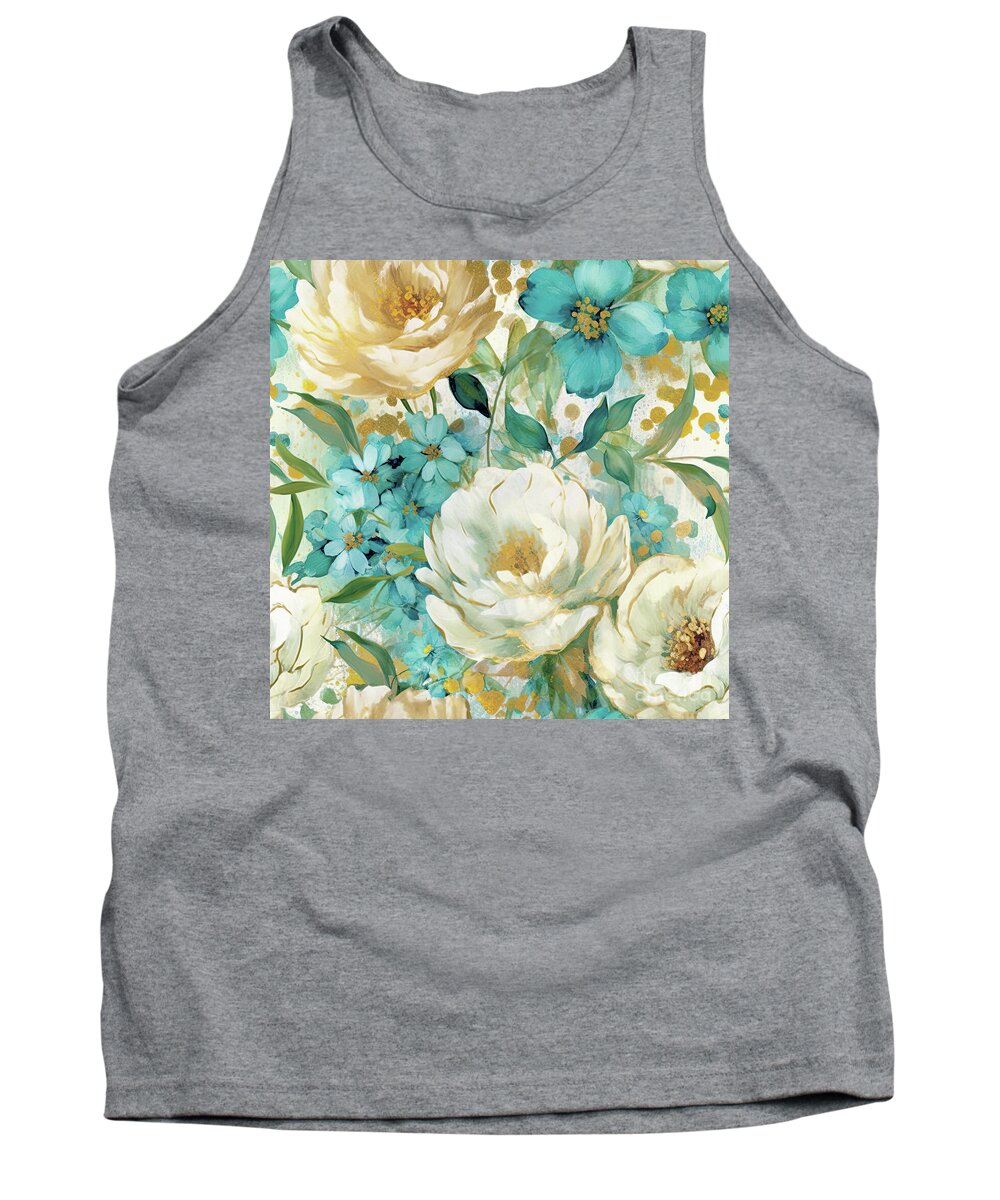 Botanical Flowers Tank Top featuring the painting Teal Botanical Flowers by Tina LeCour