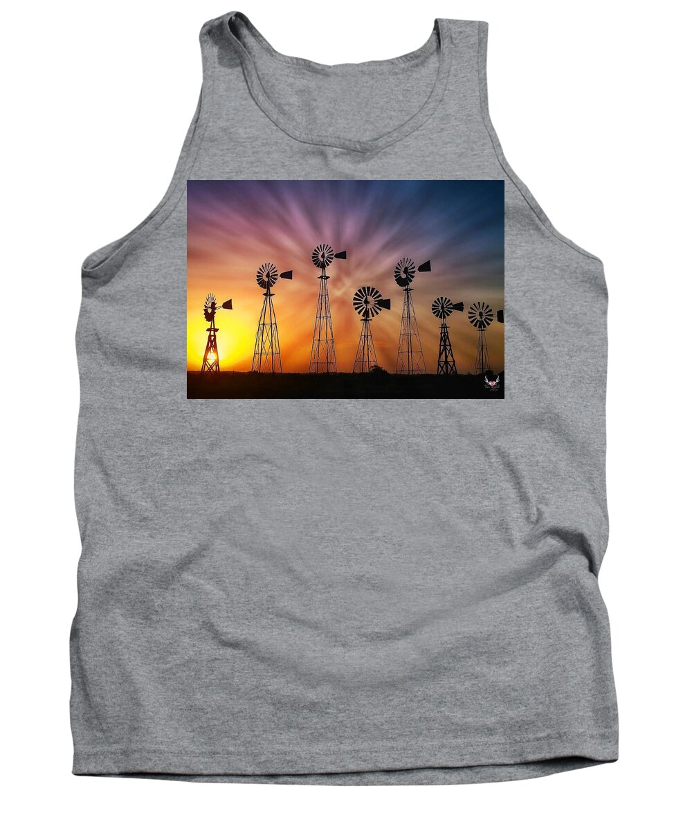 Texas Tank Top featuring the photograph Texas windmills at sunset by Pam Rendall