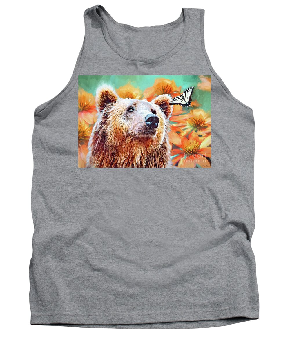 Bear Tank Top featuring the painting The Bear And The Butterfly by Tina LeCour