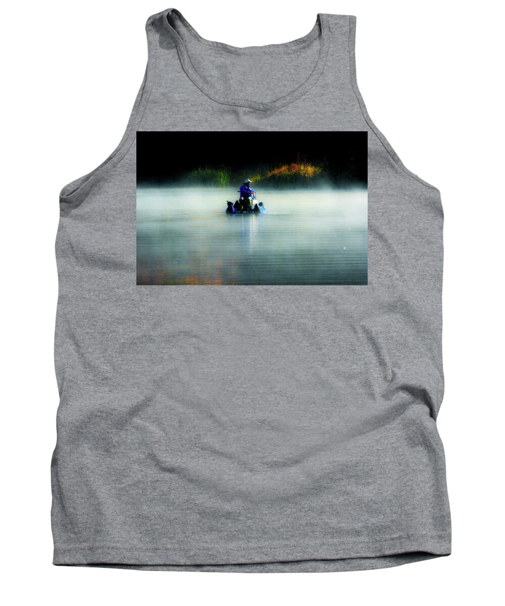 Fog Tank Top featuring the photograph The Boatman by Addison Likins