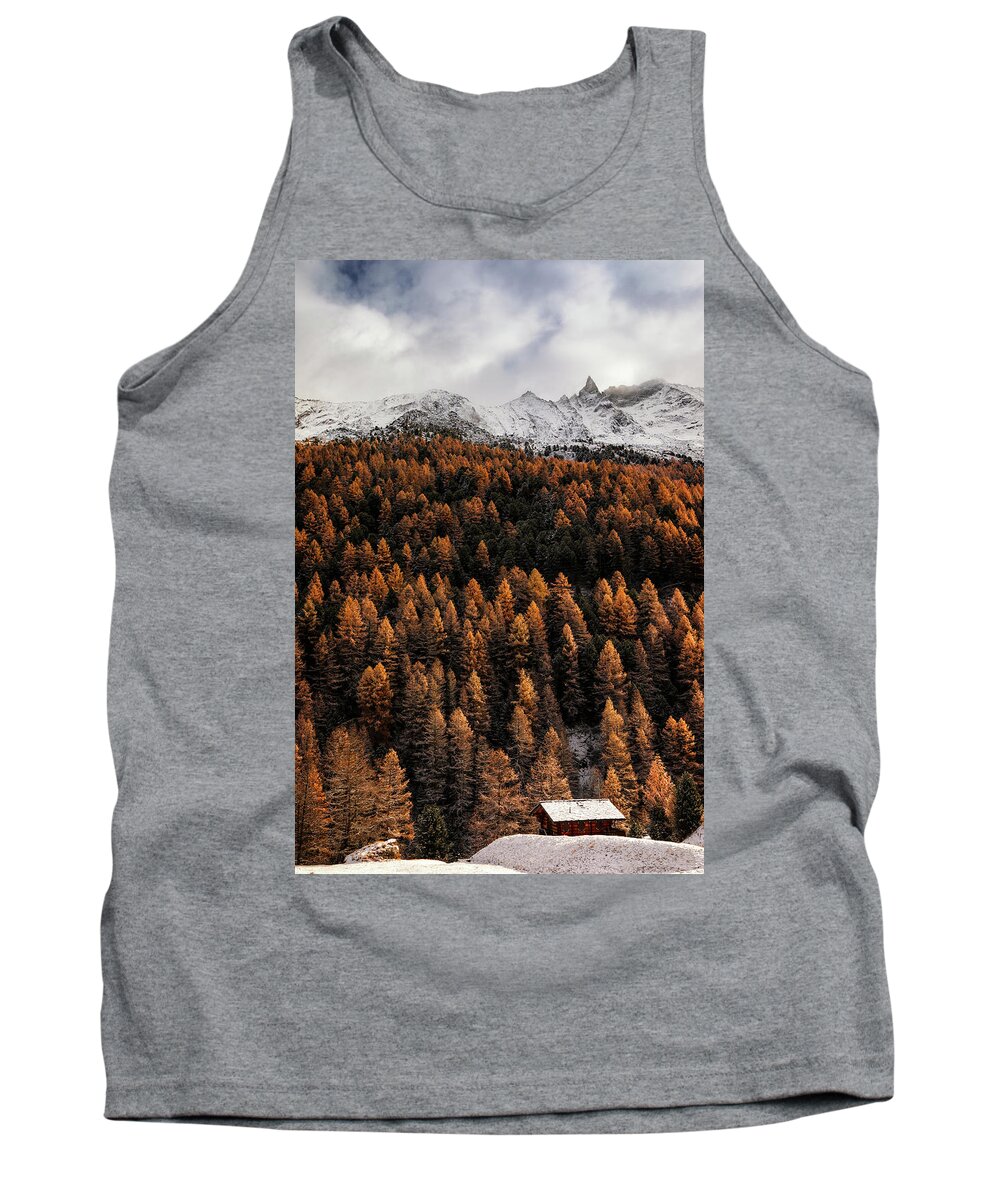 Alpine Tank Top featuring the photograph The Chalet of Arolla by Dominique Dubied