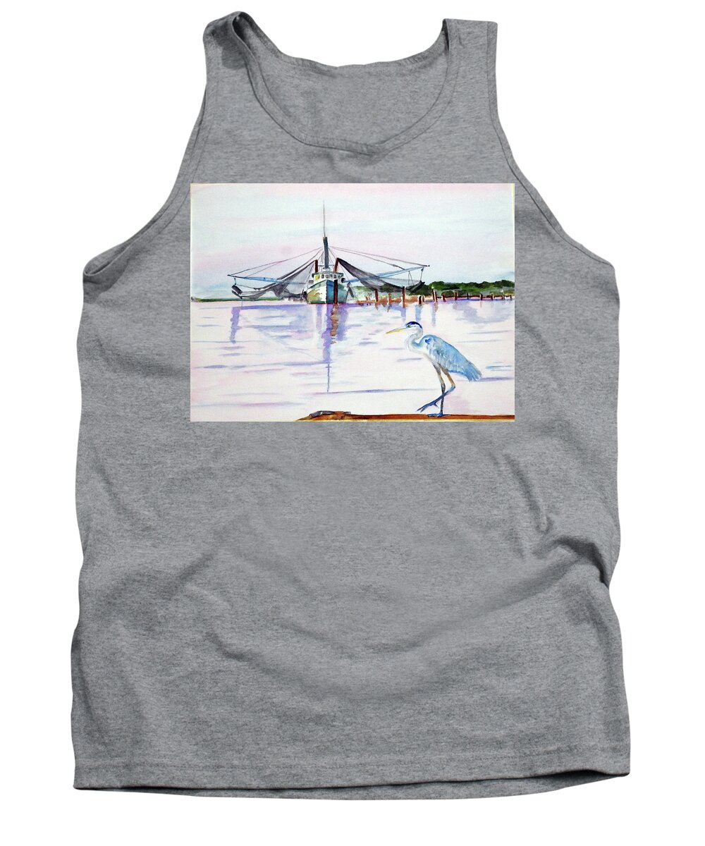 Blue Heron Tank Top featuring the painting The Customer by Barbara F Johnson
