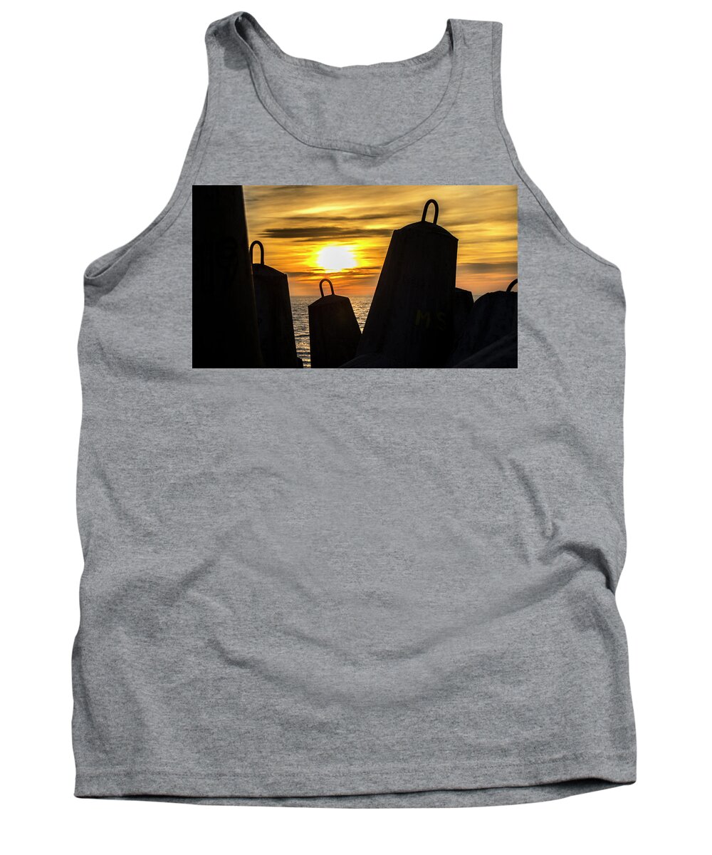 Sunset Tank Top featuring the photograph The harbor at sunset by Karlaage Isaksen