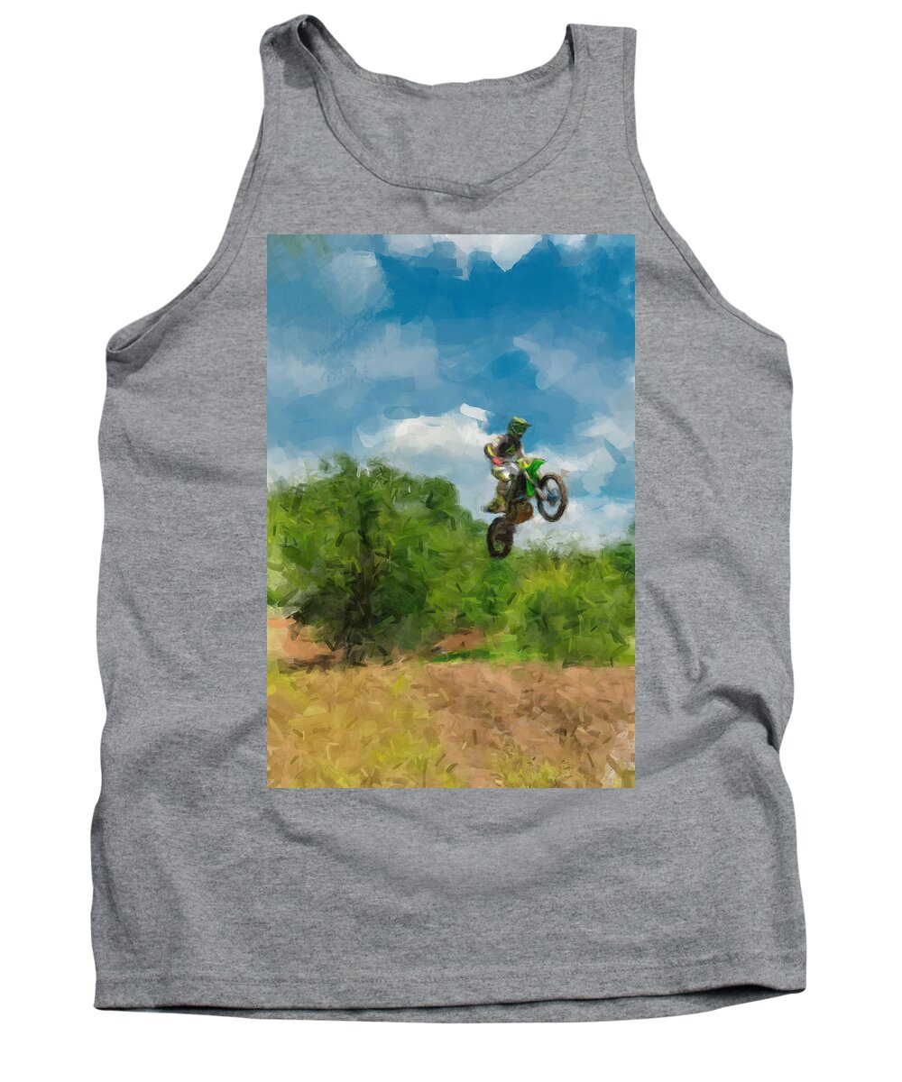 Motocycle Tank Top featuring the painting The Jump by Gary Arnold