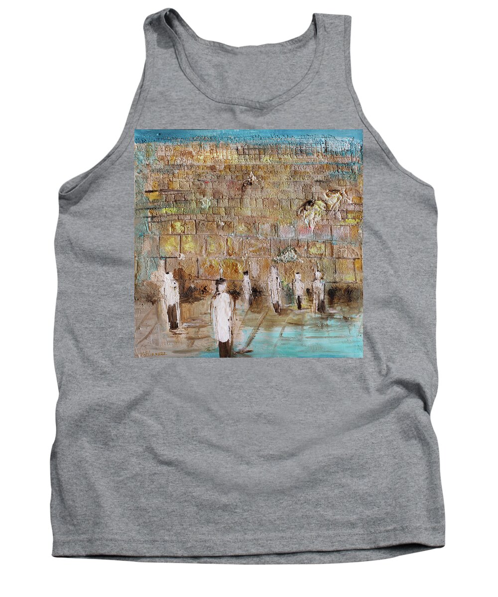 Jewish Art Tank Top featuring the painting The Kotel. Left side by Elena Kotliarker