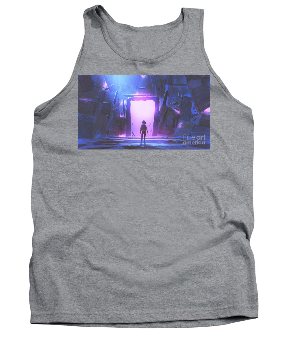 Illustration Tank Top featuring the painting The Purple Gate To Another Side by Tithi Luadthong