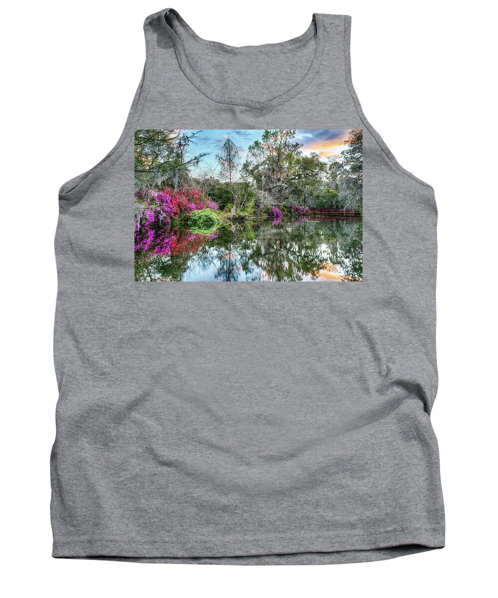  Tank Top featuring the photograph The Red Bridge at Sunset by Jim Miller