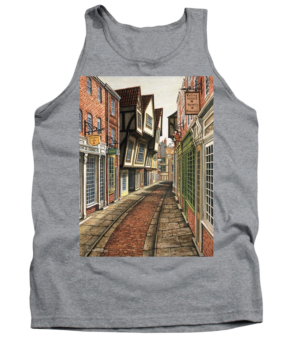 Architectural Cityscape Tank Top featuring the painting The Shambles, York, England by George Lightfoot
