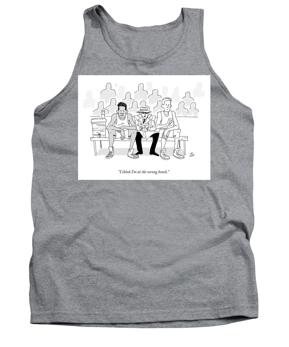 I Think I'm At The Wrong Bench. Tank Top featuring the drawing The Wrong Bench by Jerald Lewis