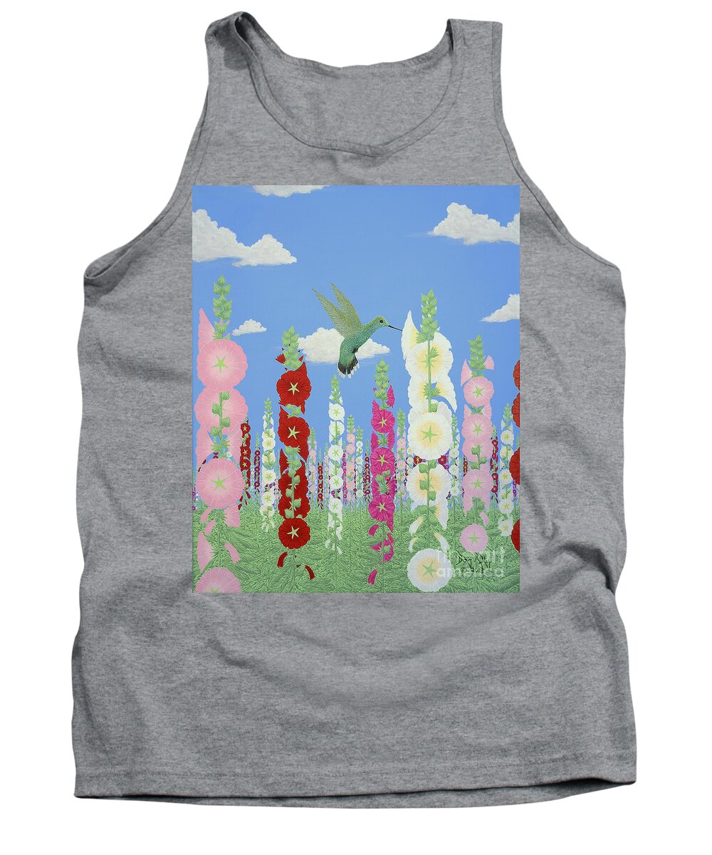 Hollyhocks Tank Top featuring the painting These Are For You Part Two by Doug Miller