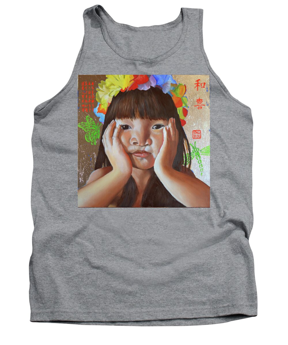 Portrait Tank Top featuring the painting Thinking of by Thu Nguyen