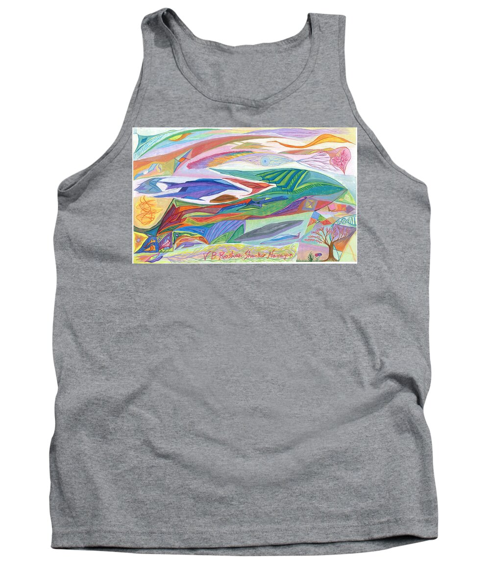 Third Eye Tank Top featuring the painting Third Eye - Future Scape by B Aswin Roshan
