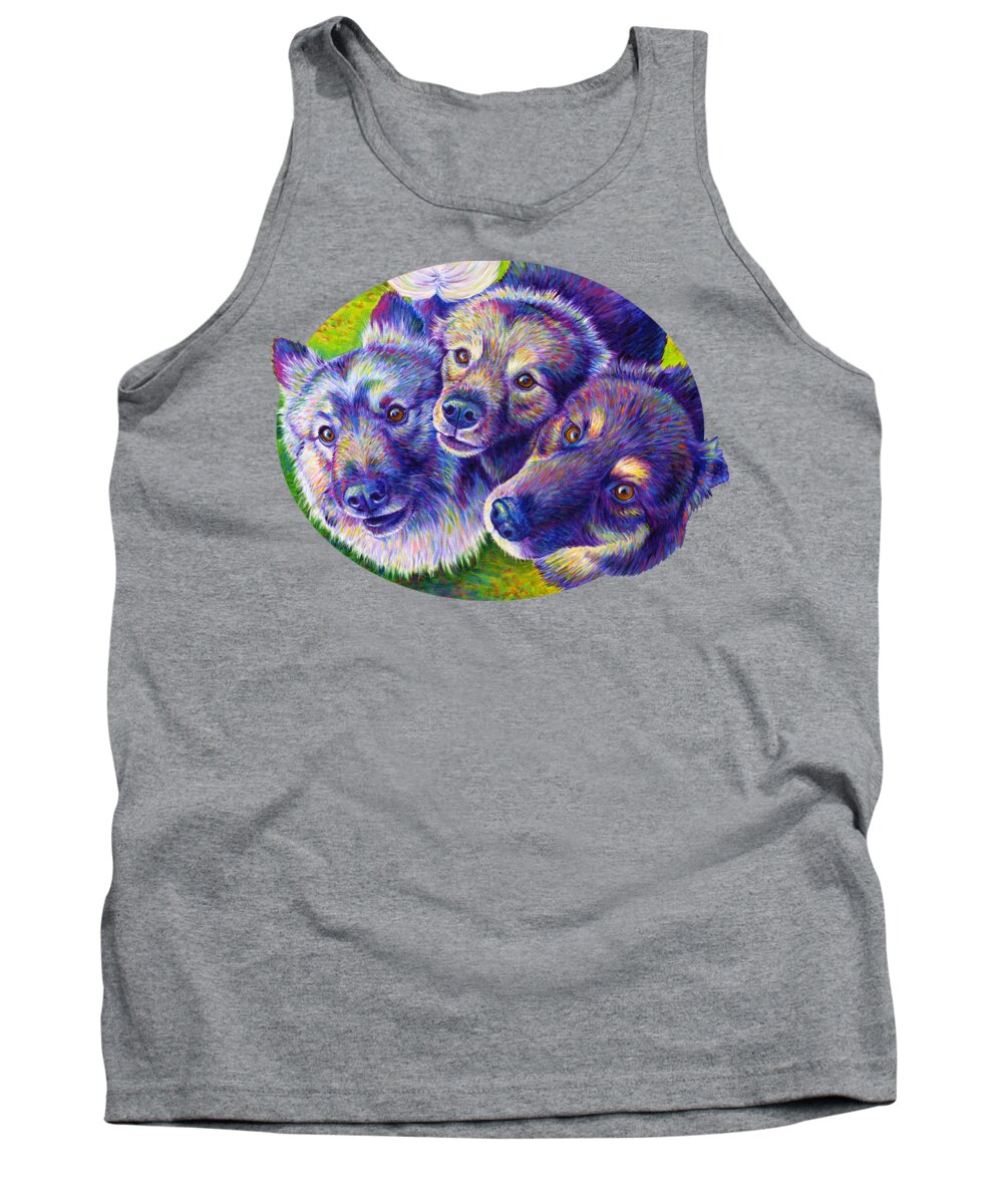 Keeshond Tank Top featuring the painting Three Amigos by Rebecca Wang