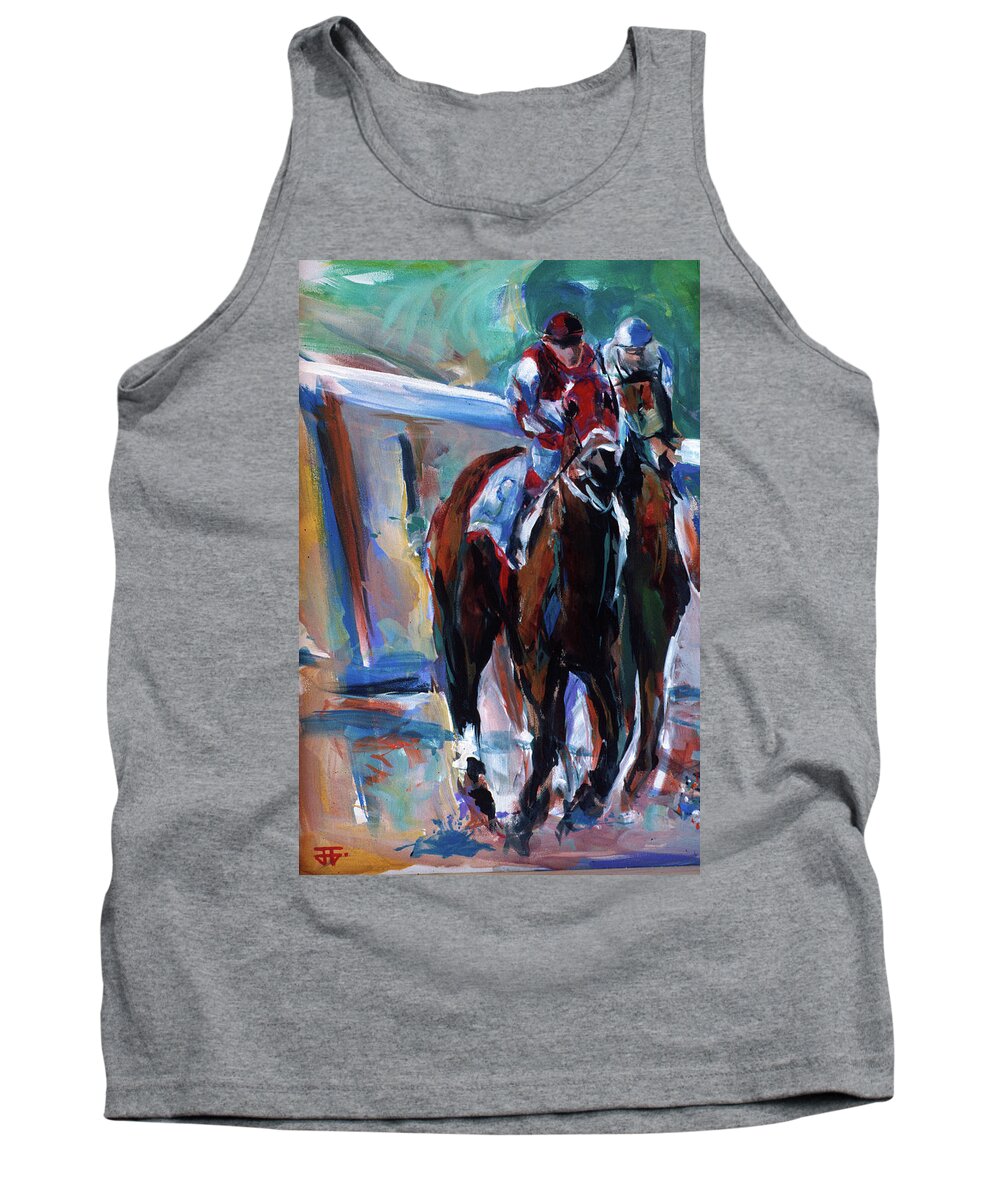 Kentucky Horse Racing Tank Top featuring the painting To The Finish by John Gholson