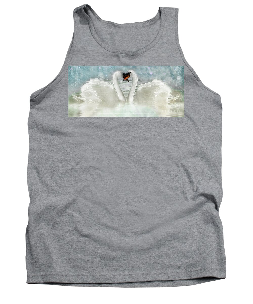 Swans Tank Top featuring the mixed media Together Forever by Elaine Manley