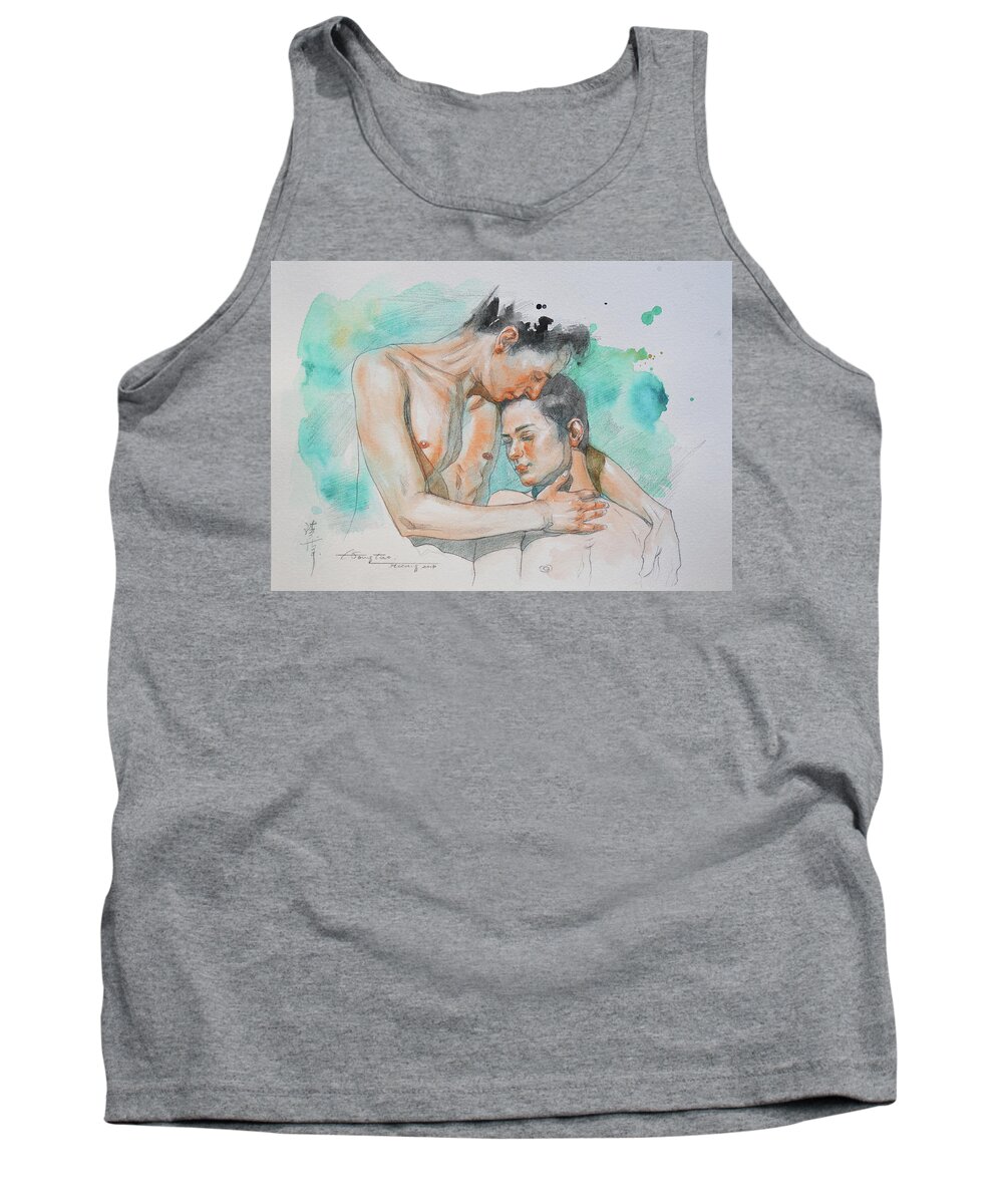 Male Nude Tank Top featuring the painting Touch by Hongtao Huang