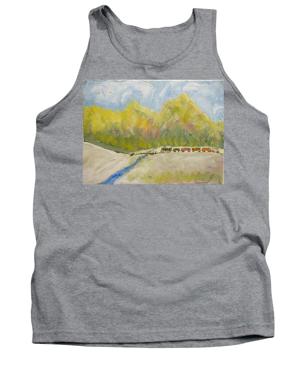  Tank Top featuring the painting Train Headed for a Bridge by David McCready
