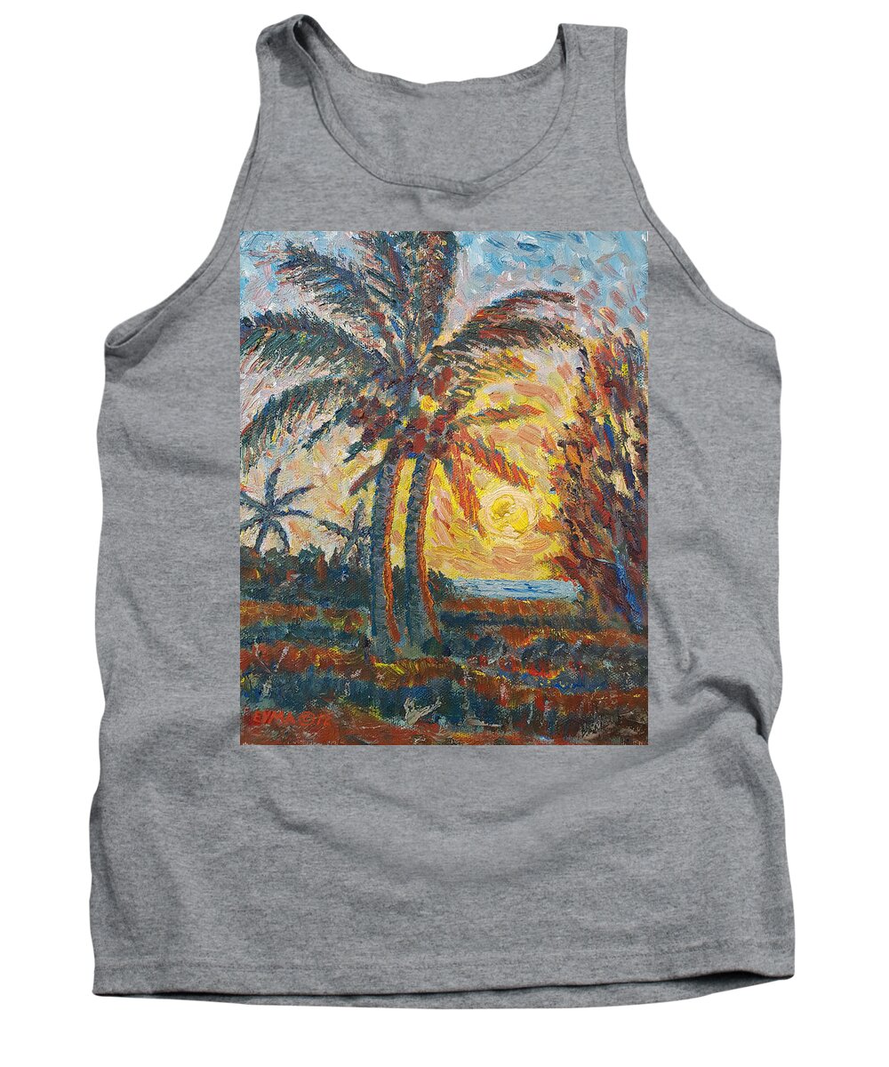 Treasure Cay Tank Top featuring the painting Treasure Cay Sunset by Ritchie Eyma
