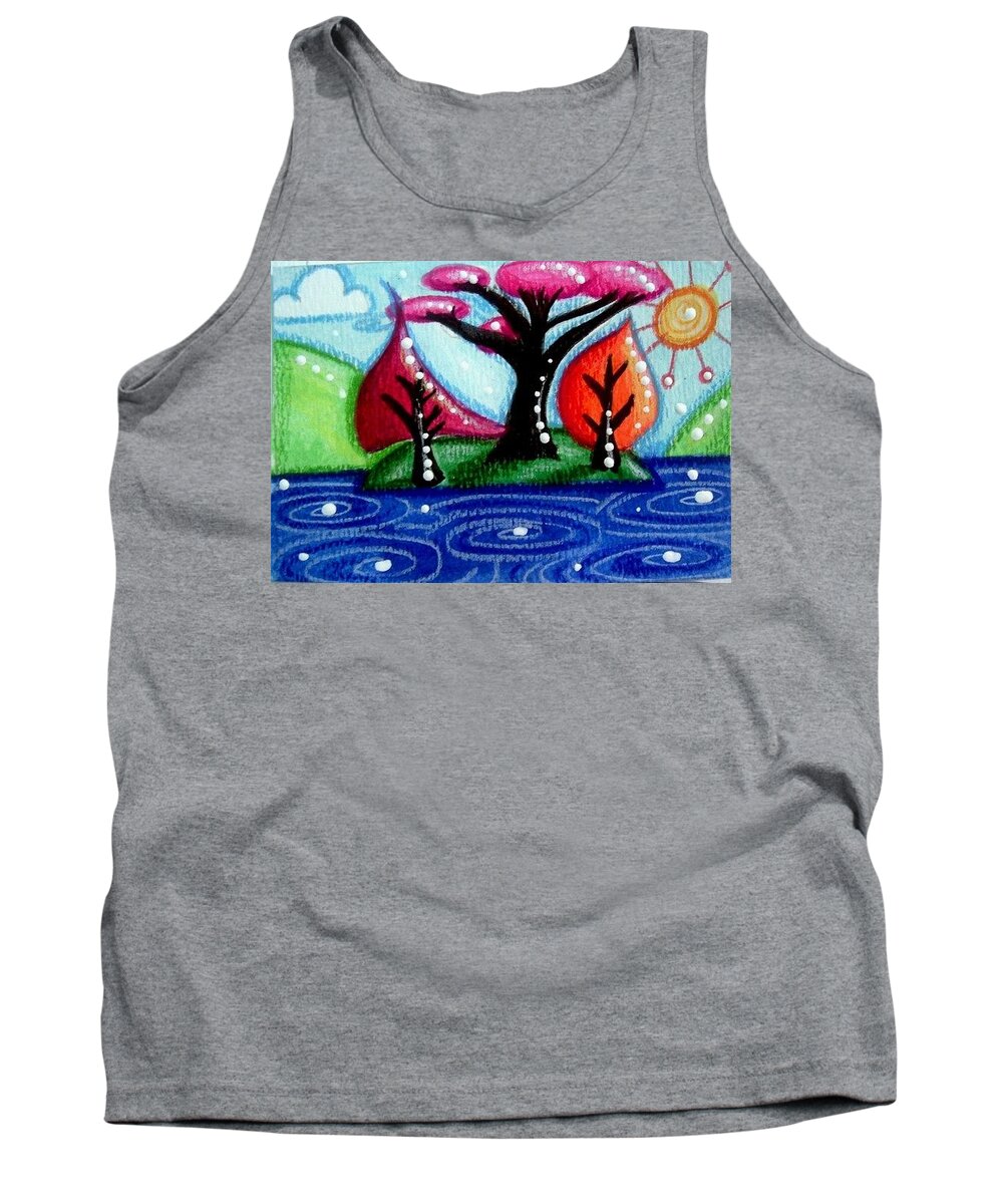 Whimsical Island Painting Tank Top featuring the painting Tree Island by Monica Resinger