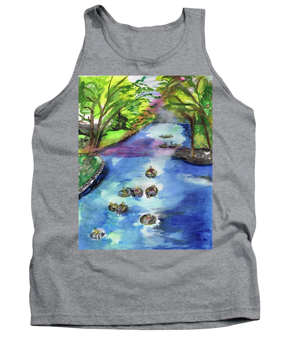 Water Tank Top featuring the painting Tubing the Guadalupe by Genevieve Holland
