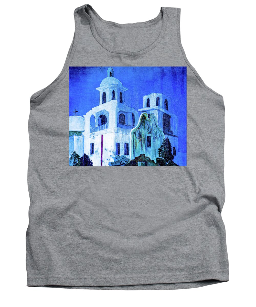 Church Tank Top featuring the painting Tucson Church at Night by Ted Clifton