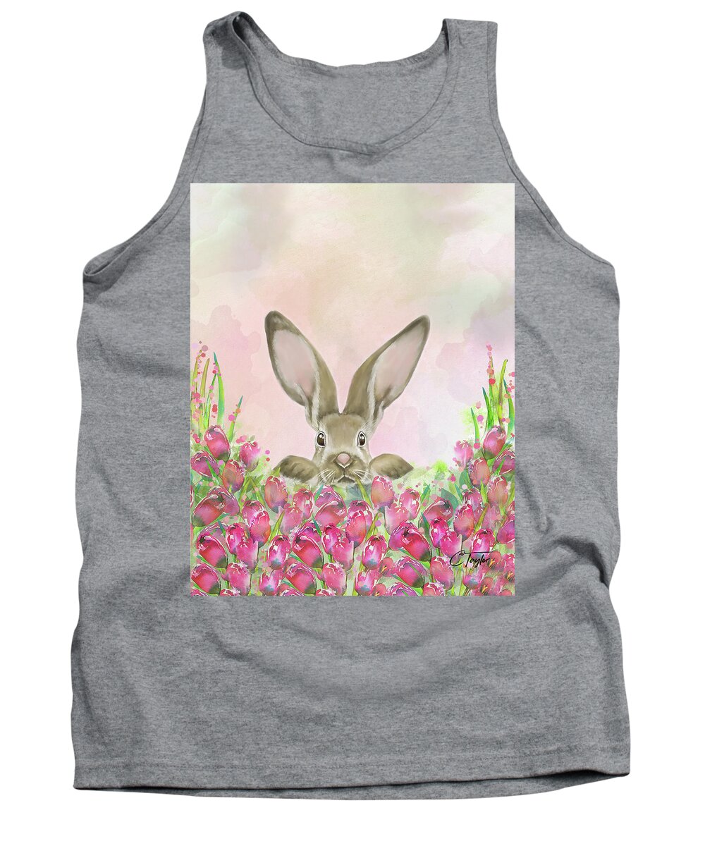 Rabbits Tank Top featuring the mixed media Tulip Picking Time by Colleen Taylor